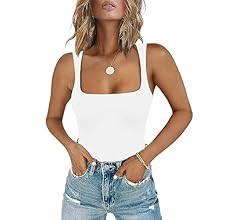 Chunpin Women's Sexy Square Neck Sleeveless Bodysuit Double Lined Tank Tops Thong Bodysuit | Amazon (US)