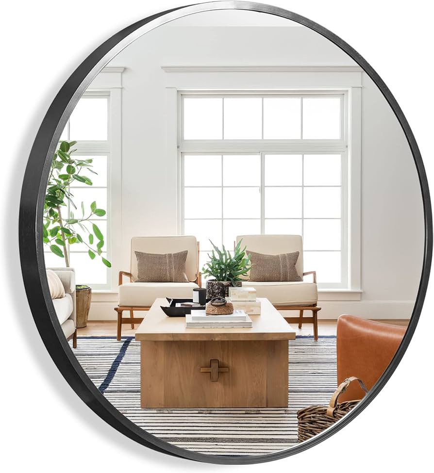 NeuType Round Mirror 36inch Circle Mirror Metal Framed Wall Mirror Large Vanity Hanging Decorativ... | Amazon (US)
