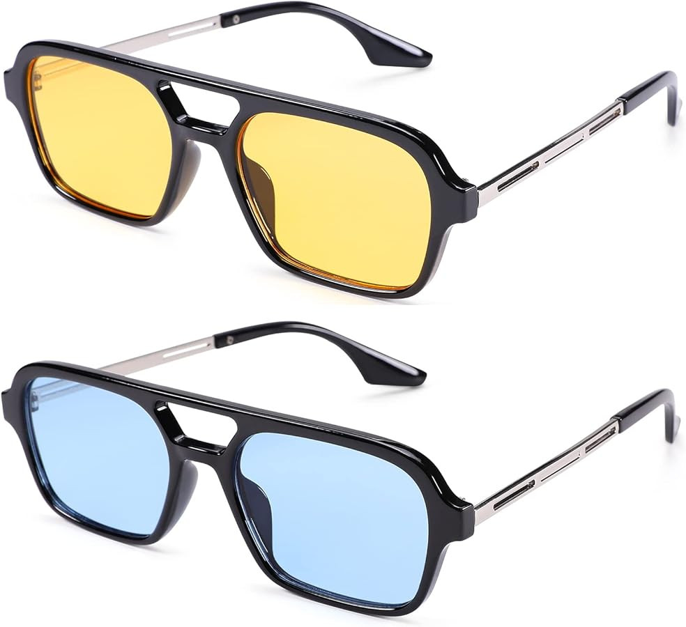 COASION Vintage 70s Flat Aviator Small Frame Sunglasses for Women Men Square Metal Design UV400 P... | Amazon (US)