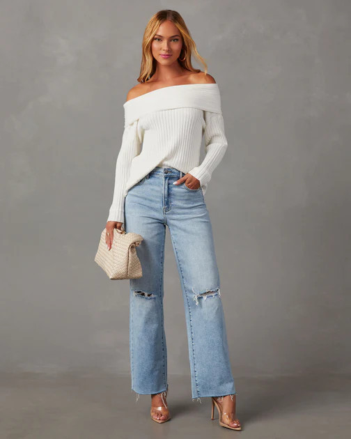 Tarol Off The Shoulder Slouch Sweater - Ivory | VICI