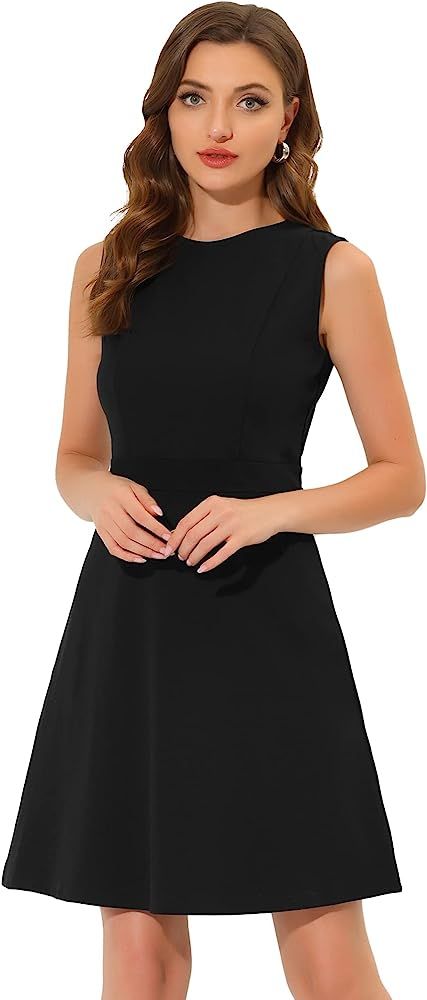 Allegra K Women's Work Dress Round Neck Solid Color Sleeveless Fit and Flare Dresses | Amazon (US)