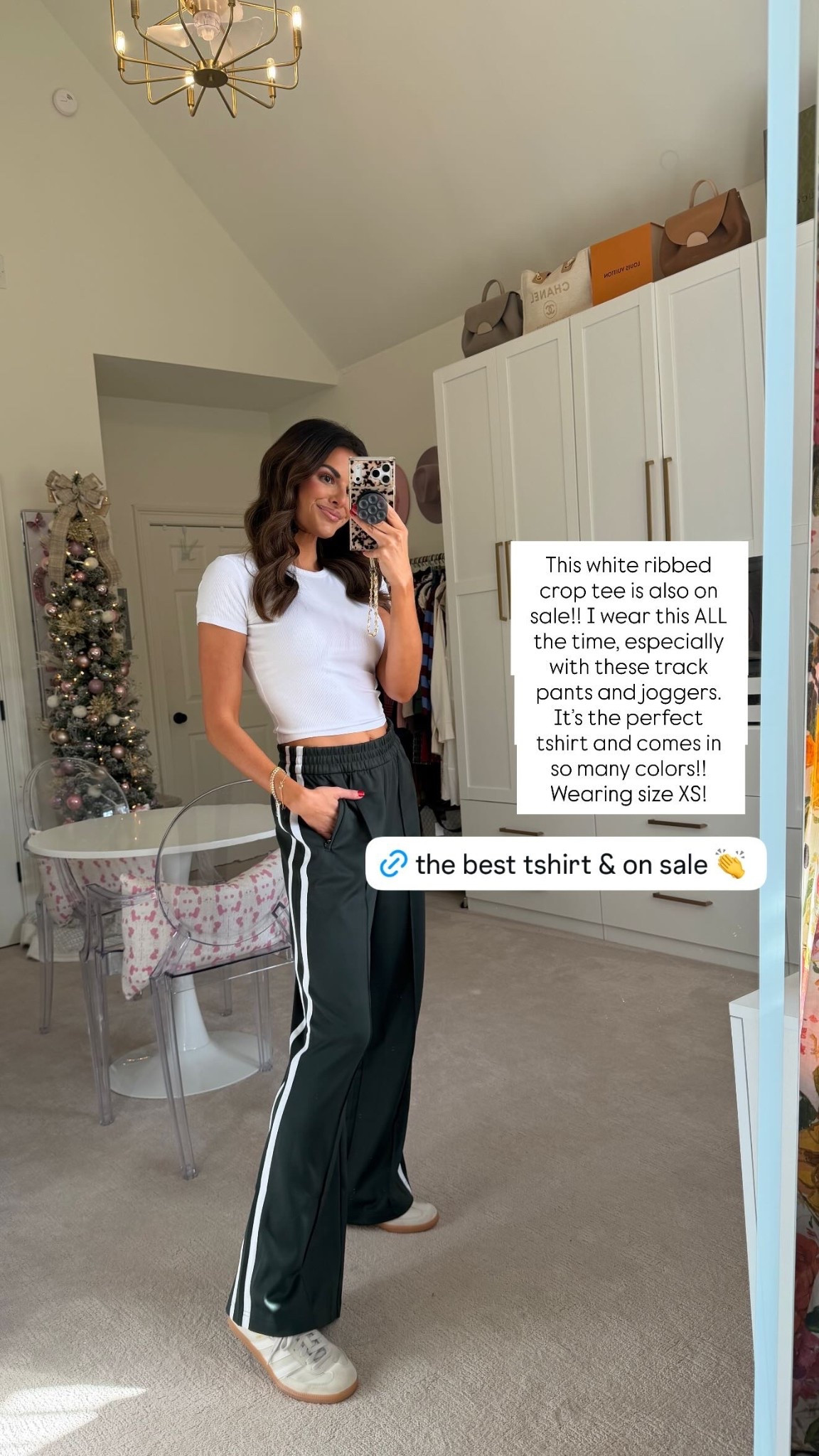 This white ribbed crop tee is also on sale at Athleta!! I wear this ALL the time, especially with these track pants and joggers. It’s the perfect tshirt and comes in so many colors!! 

Wearing size XS! 

#LTKActive #LTKGiftGuide #LTKSaleAlert