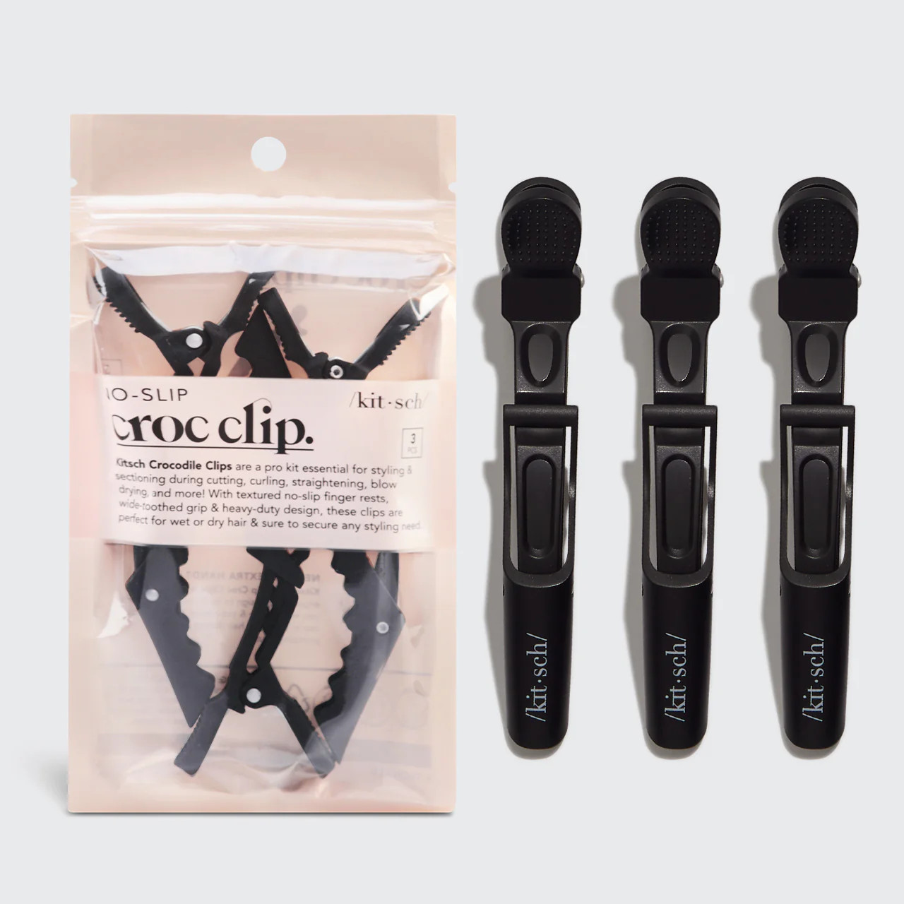 Black No-Slip Crocodile Clips 3pc Set | Kitsch