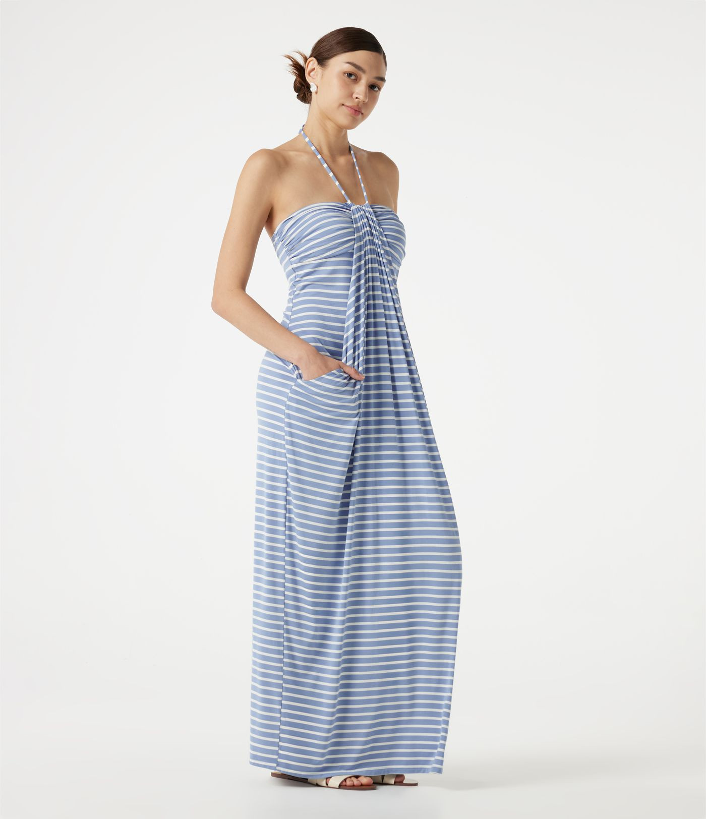Women\u2019s Halter Tie Back Built-in Bra Striped Maxi Resort Dress with Pockets - Halara | HALARA