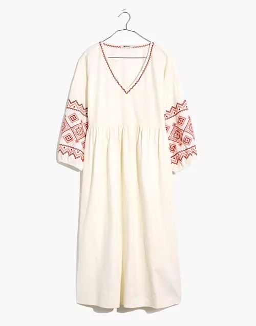 Embroidered-Sleeve Popover Midi Dress | Madewell