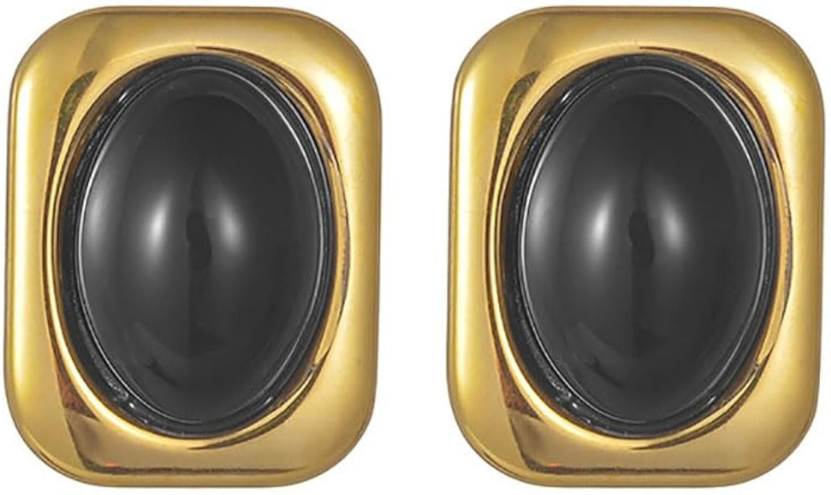 Kokoma Gold Statement Chunky Stud Earrings for Women Stainless Steel Oval Stone Geometric Square ... | Amazon (US)