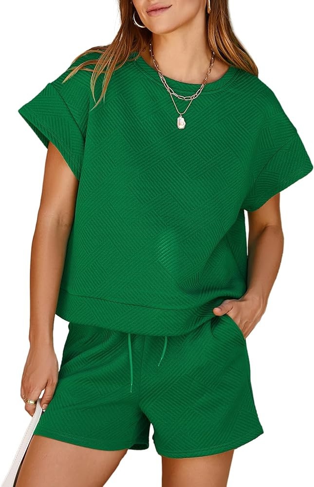 Dokotoo Women's 2 Piece Outfits Sweatsuit Casual Short Sleeve Pullover Tops and Drawstring Shorts... | Amazon (US)