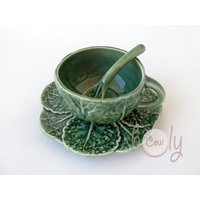 Handmade Small Ceramic Cabbage Leaf Cup, Saucer & Spoon, Tea Cup, Leaf Coffee Teacup | Etsy (US)