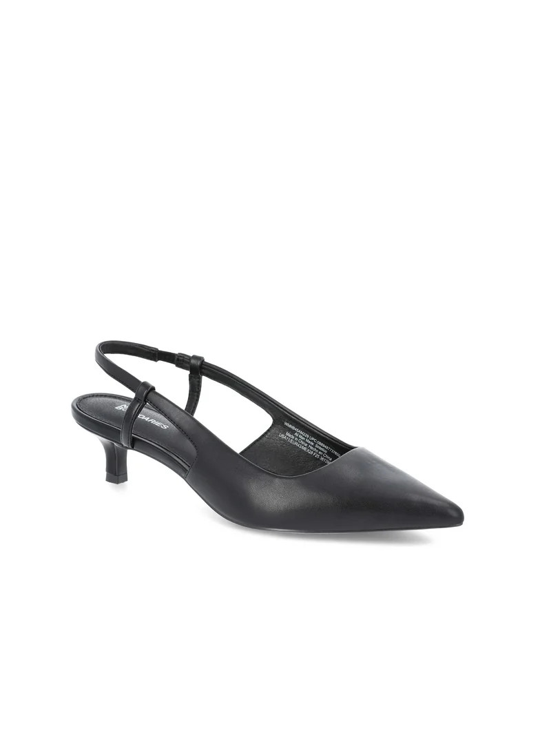 No Boundaries Faux Leather Slingback Kitten Heels, Women's | Walmart (US)