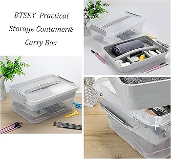 BTSKY Stack & Carry Box, Clear Plastic Storage Container Stackable Home Utility Box with Removabl... | Amazon (US)