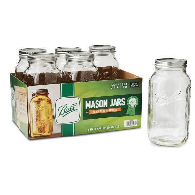 Ball 64oz 6pk Glass Wide Mouth Mason Jar with Lid and Band: Clear Canning Jars, Dishwasher-Safe, 4" Neck Diameter | Target