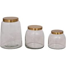 Transitional Clear Glass Jars with Metal Lids, Brass Finish, Set of 3 Sizes | Amazon (US)