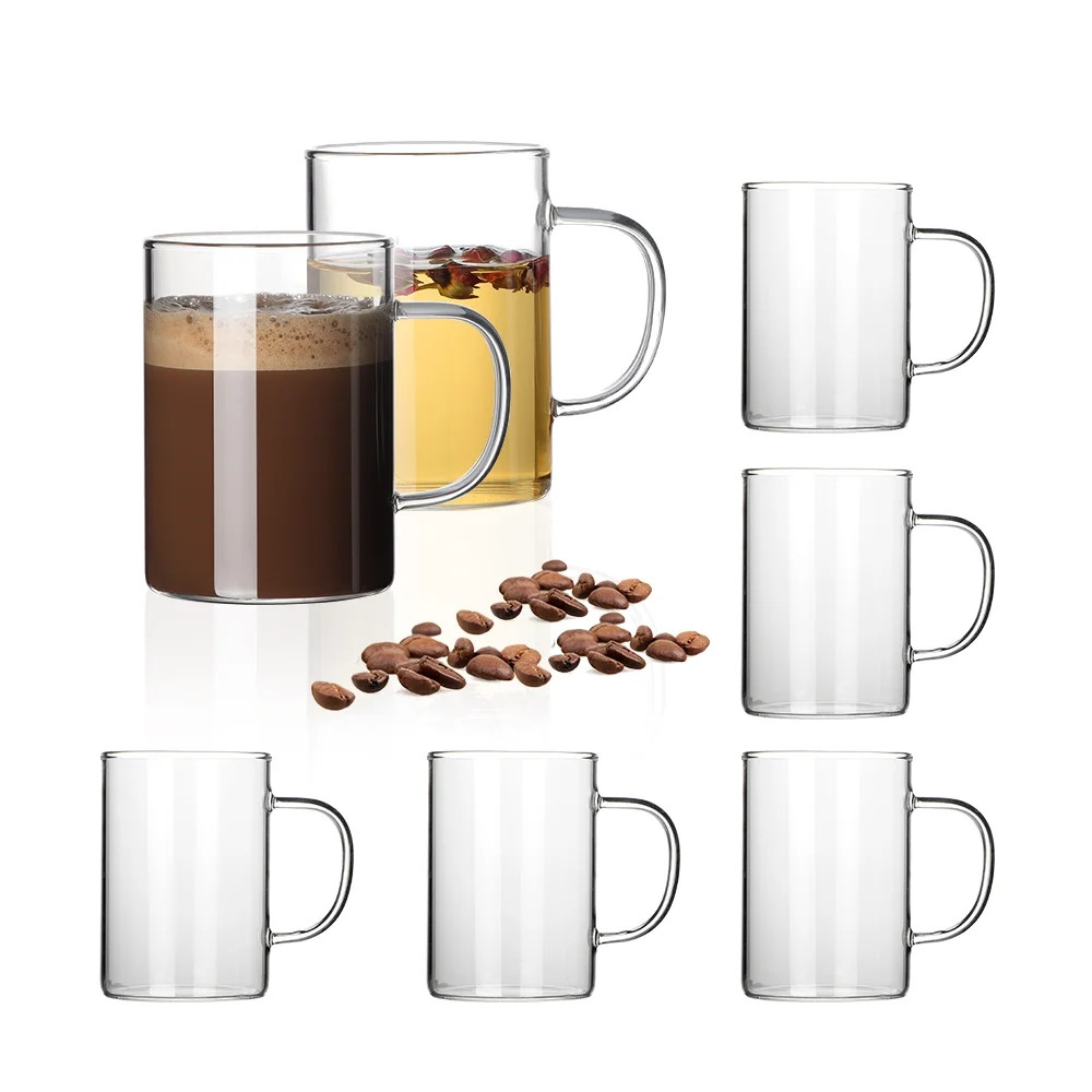 6-Pack 10 oz.  Clear Glass Coffee Mugs with Thick Handles for Latte Milk Coffee Tea Juice Drinks ... | Walmart (US)