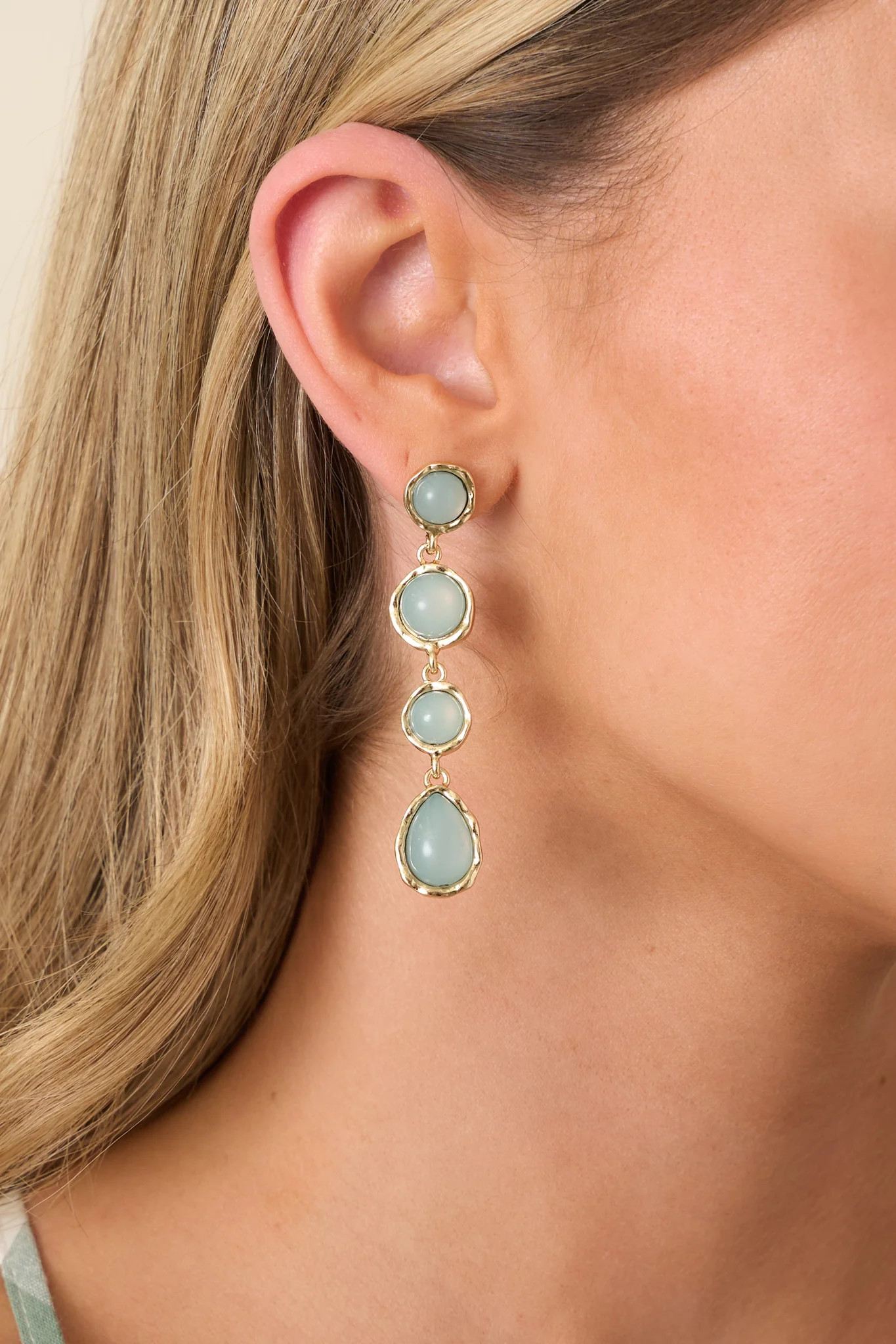 Simply Serene Gold & Sage Green Teardrop Earrings | Red Dress