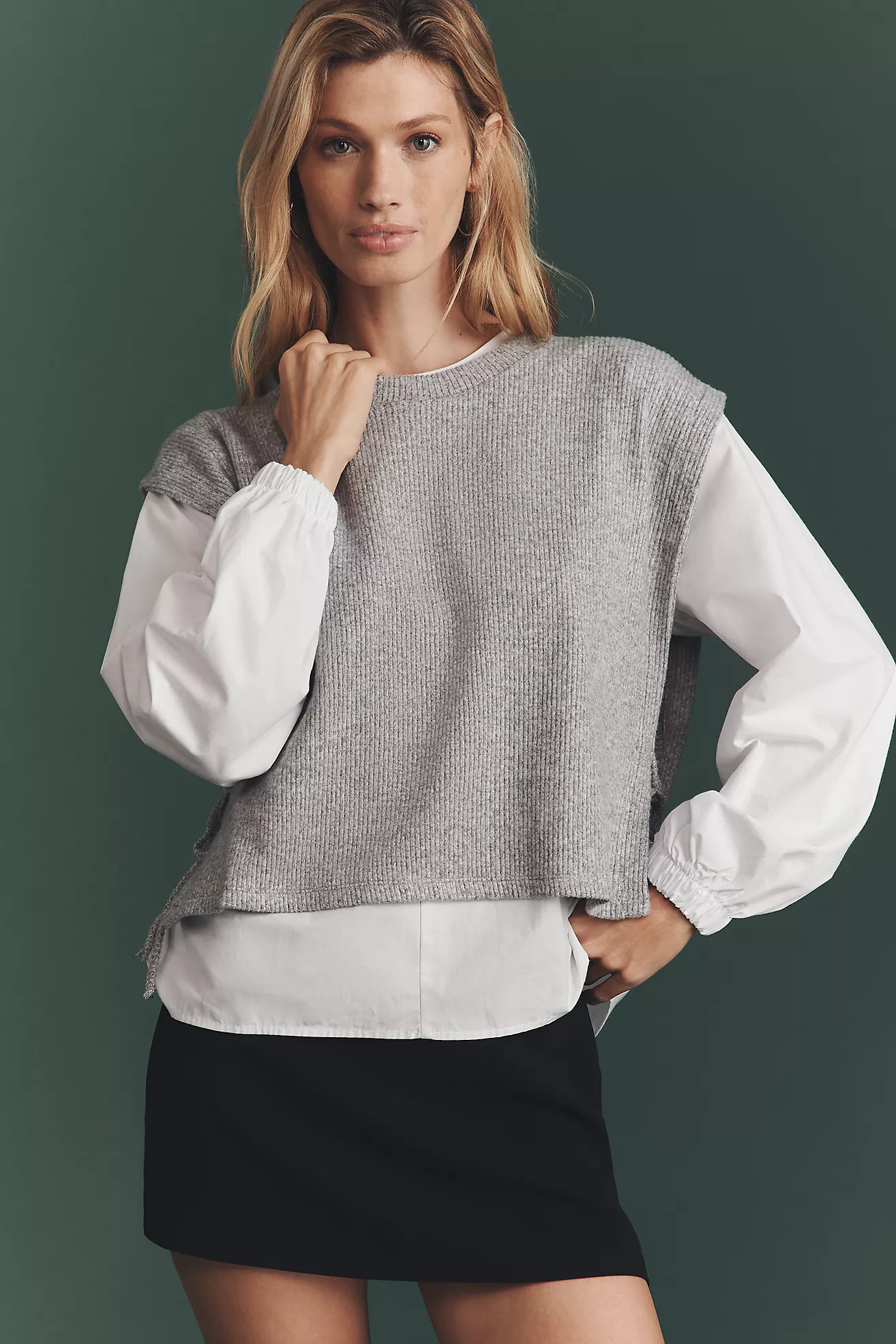 Maeve Long-Sleeve Twofer Sweater Vest | Anthropologie (US)