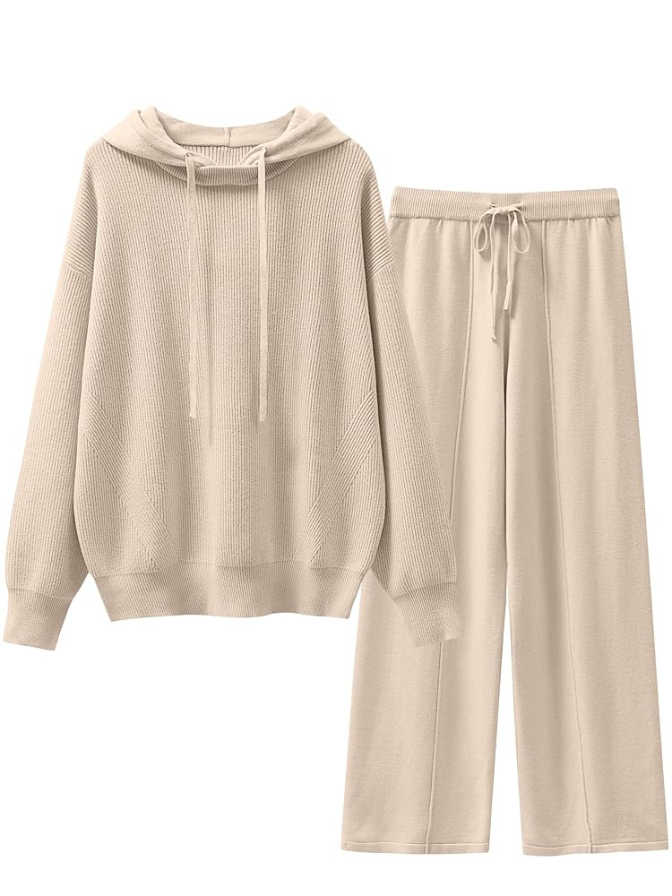 ANRABESS Women 2 Piece Outfits Sweater Sets Loose Long Sleeve Hoodies Knit Pullover Wide Leg Pant... | Amazon (US)