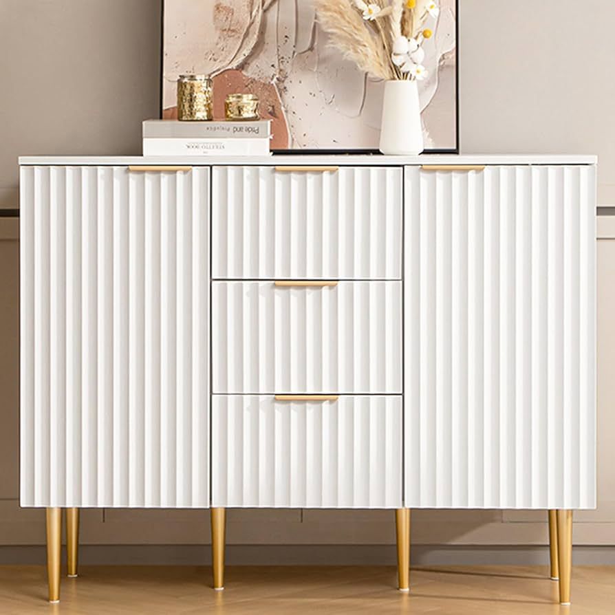 SICOTAS White Storage Cabinet with Drawers, Fluted Sideboard Buffet Cabinet Featuring Spray-Paint... | Amazon (US)