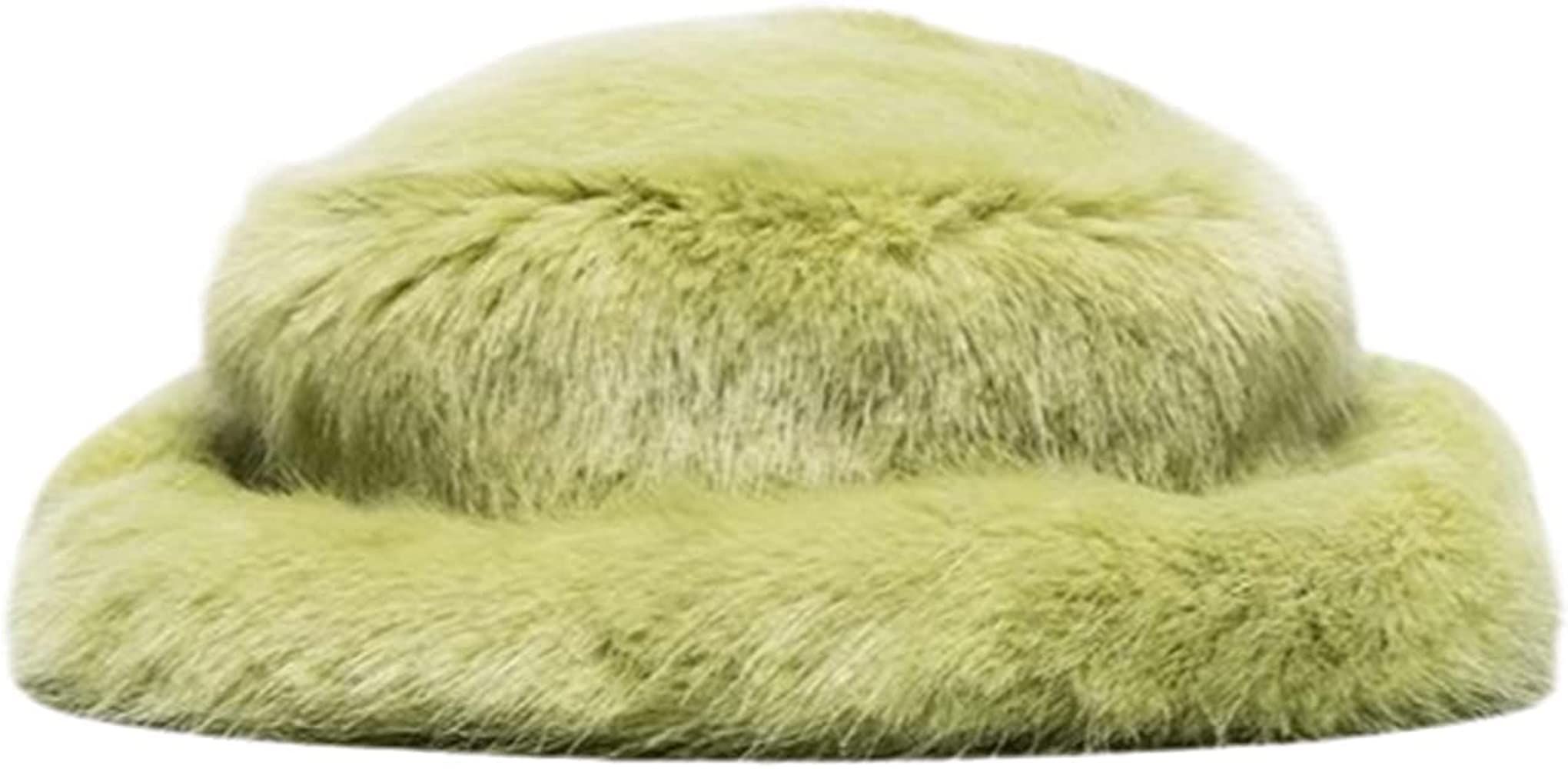 Ynocfri Women Winter Faux Fur Bucket Hat Solid Color Fluffy Warm Fisherman Cap Streetwear | Amazon (US)