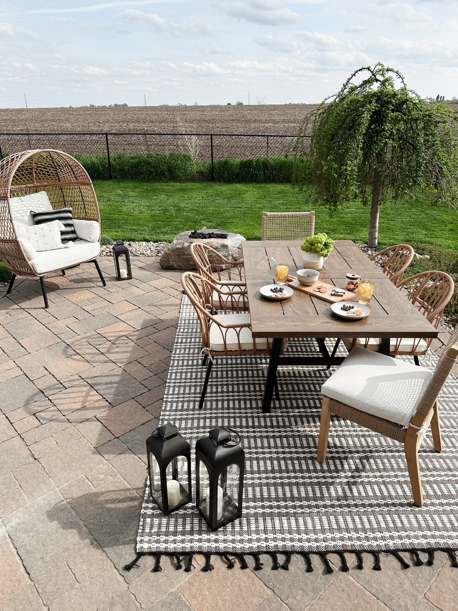 Modern outdoor furniture - better homes and gardens at Walmart - home decor - outdoor table - outdoor dining table - black lanterns - egg chair - outdoor throw pillows - patio furniture - deck furniture 

#LTKSeasonal #LTKHome #LTKSaleAlert