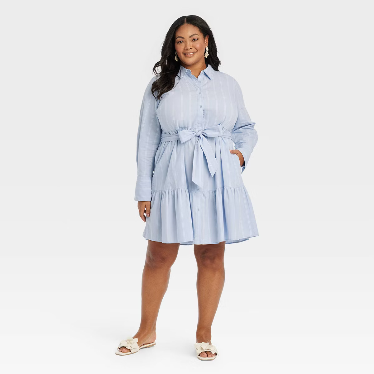 Women's Button-Front Mini Shirtdress - Ava & Viv™ Blue Striped 2X | Target