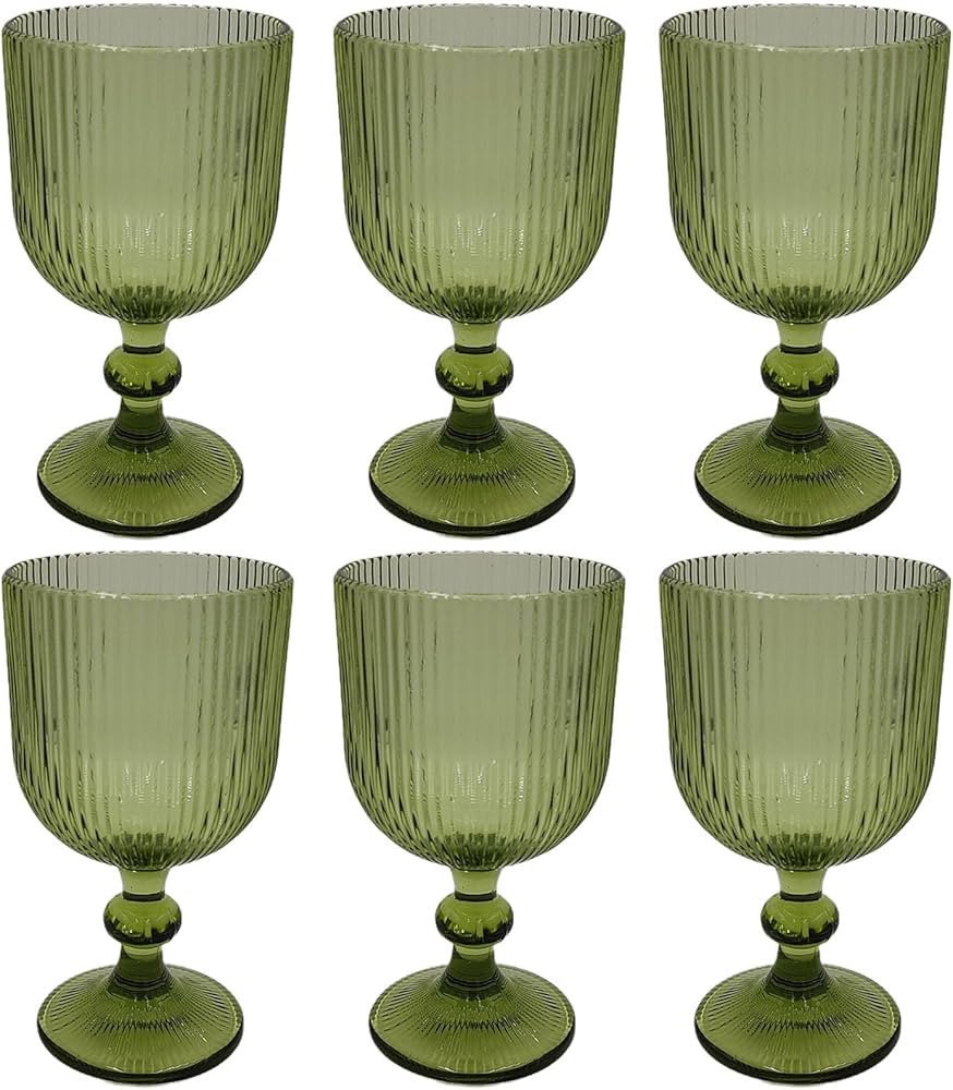 Green Drinking Glasses set of 6 Wine Goblets Vintage Colored Glassware 13 oz for Wedding Party Ba... | Amazon (US)