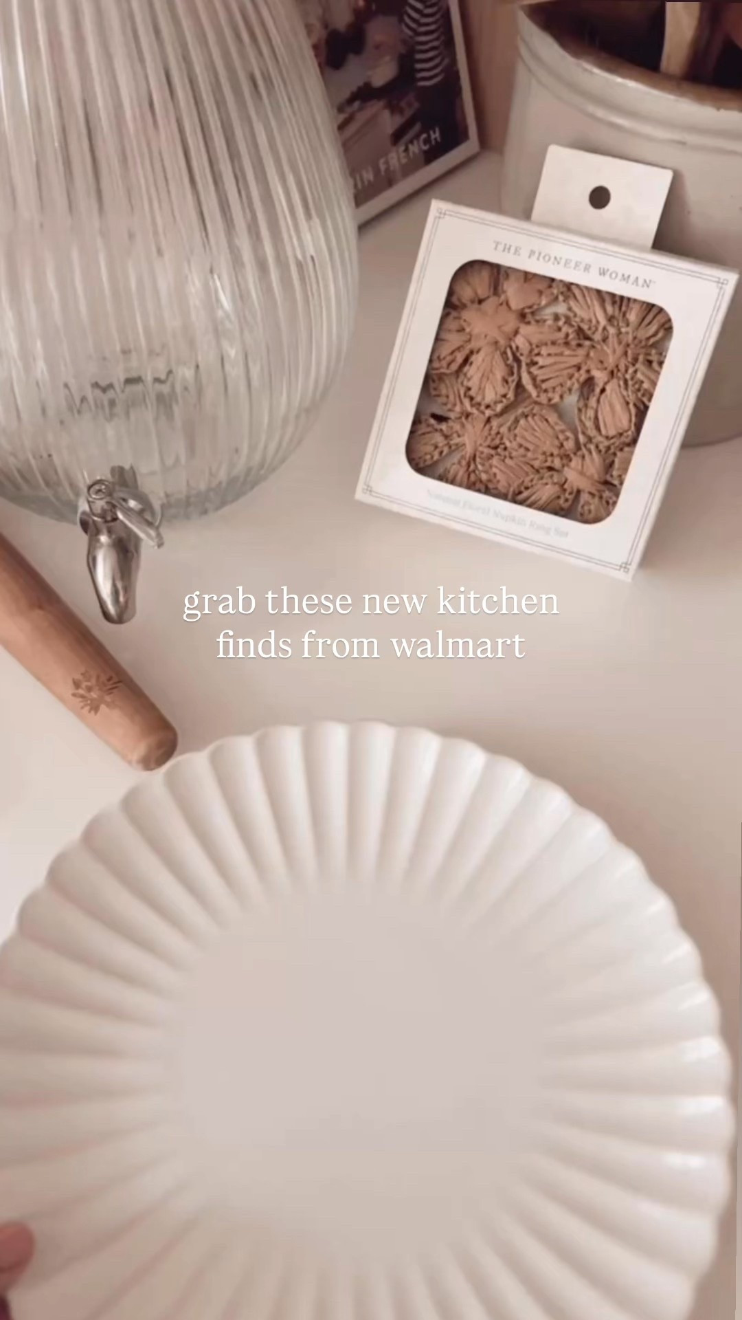 
Walmart kitchen finds:

Scalloped dishes
Ribbed water dispenser (It’s glass and so cute!)
Ribbed glasses
Flower napkin rings
French rolling pin with the cutest floral detail
Kitchen knives with pretty wood sleeves
@walmart #walmarthome

#LTKHome #LTKFindsUnder50 #LTKStyleTip