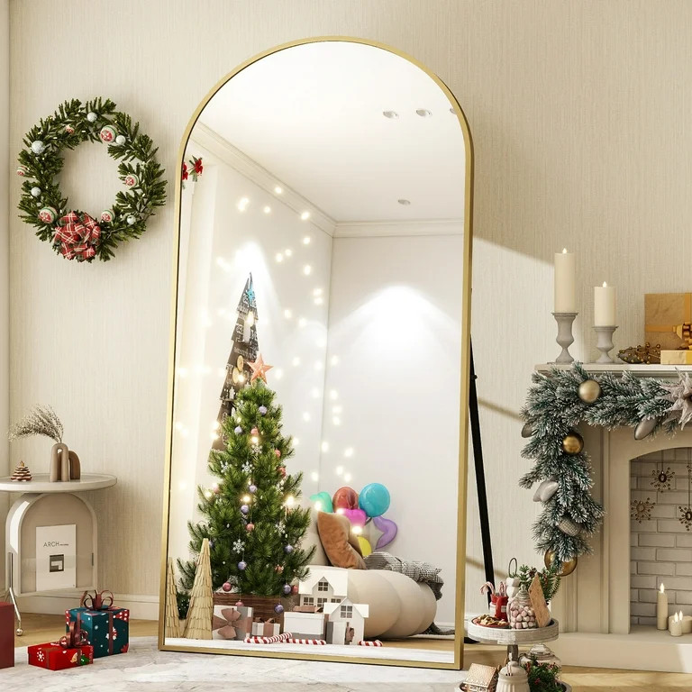 BEAUTYPEAK 76"x34" Oversized Arched Metal Framed Standing Mirrors, Gold - Walmart.com | Walmart (US)
