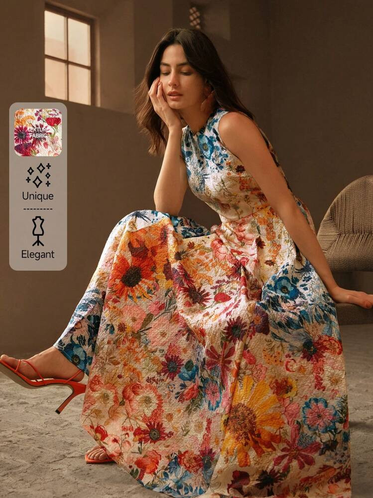 Anewsta Easter Spring/Summer Round Neck Floral Waist Fitted A-Line Fashionable Elegant Ladies Dress | SHEIN