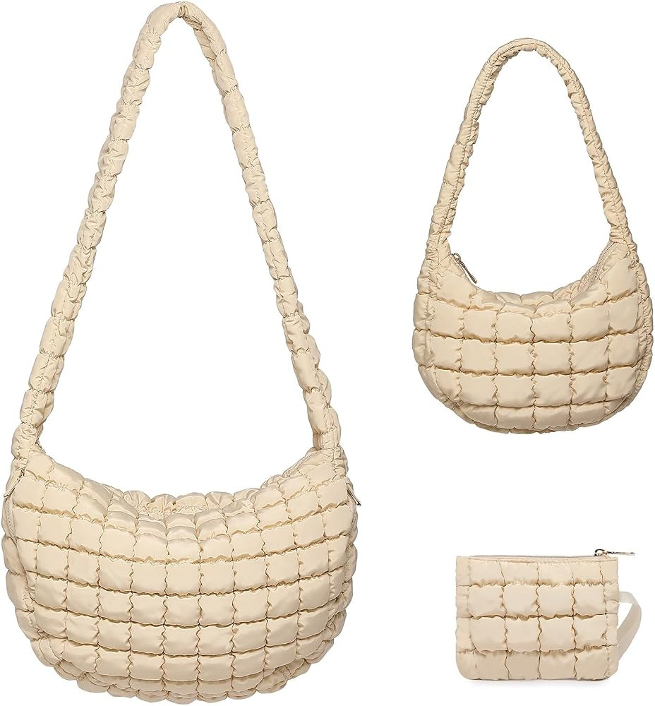 BAVERGE Puffer Tote Bag for Women 3PCS, Quilted Puffy Large Crossbody Shoulder Hobo Bag with Ligh... | Amazon (US)