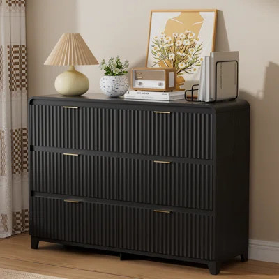 6 Drawer Dresser,Boho Fluted Dresser with Wave Panel Design, Modern Chest of Drawers Waterproof for Living Room | Wayfair North America