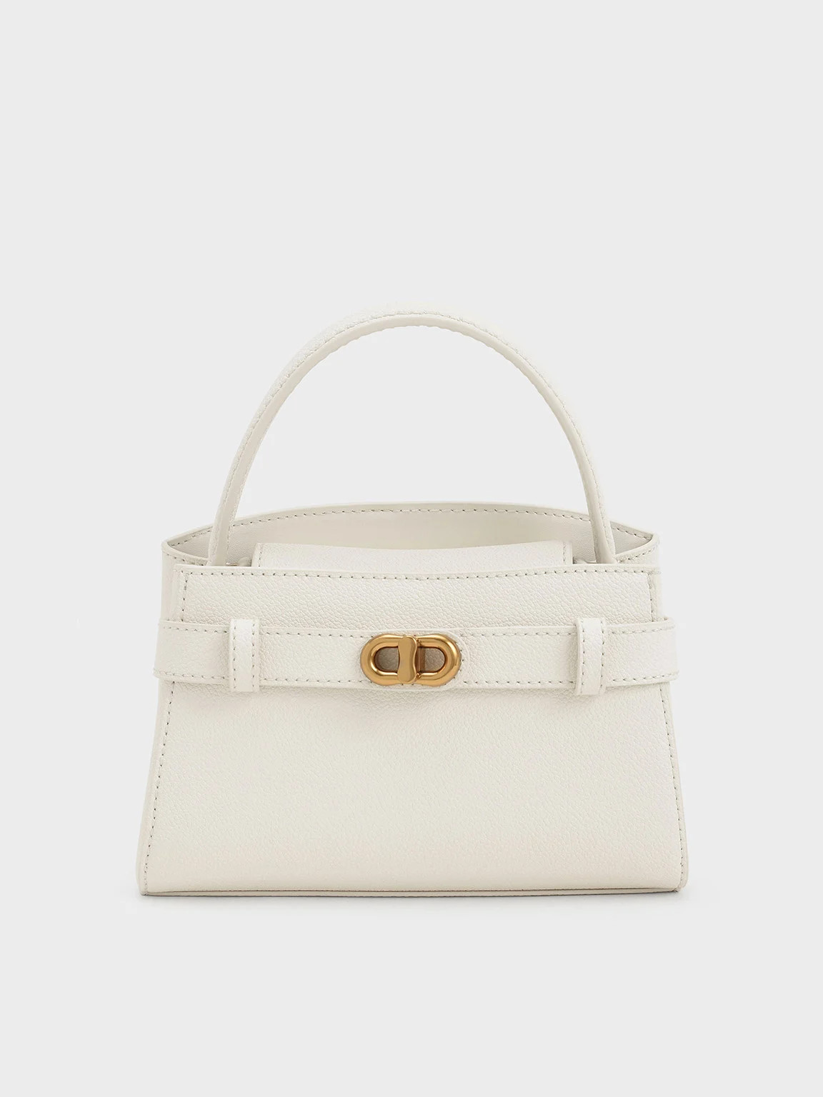 Cream Aubrielle Metallic-Buckle Top Handle Bag | CHARLES & KEITH UK | Charles & Keith UK