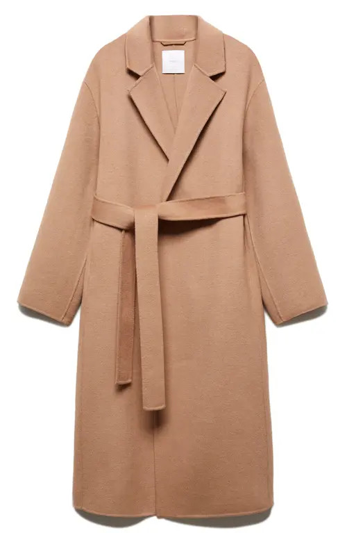 MANGO Wool Blend Wrap Coat in Medium Brown at Nordstrom, Size X-Large | Nordstrom