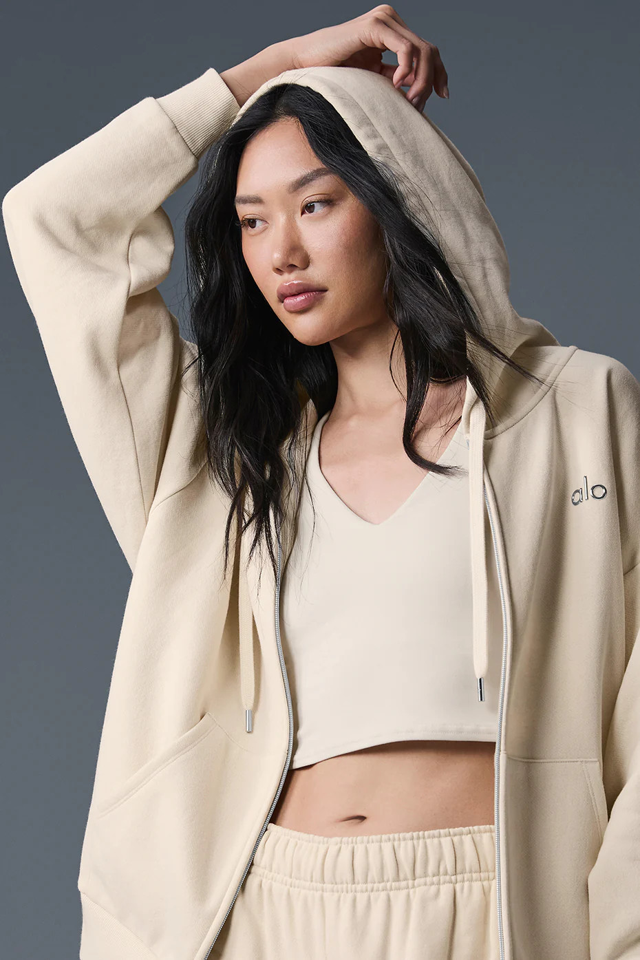 Alo Yoga� | Accolade Full Zip Hoodie in Oat Milk Beige, Size: XL | Alo Yoga