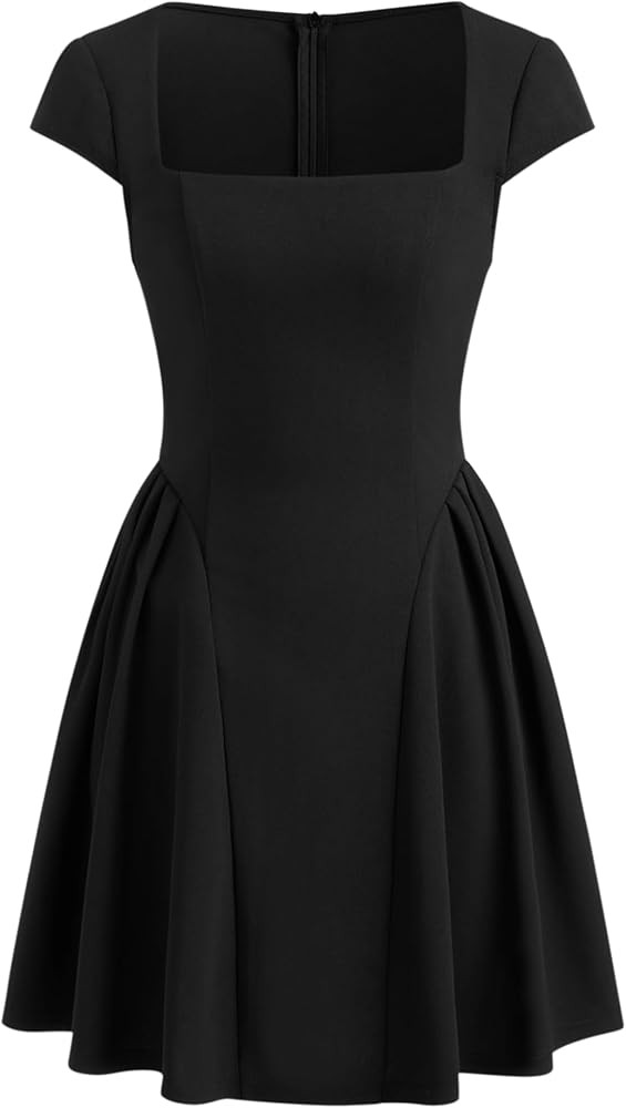 CIDER Square Neck Ribbed Bodycon for Women Mini Elegant Short Sleeve Dress Black at Amazon Women... | Amazon (US)