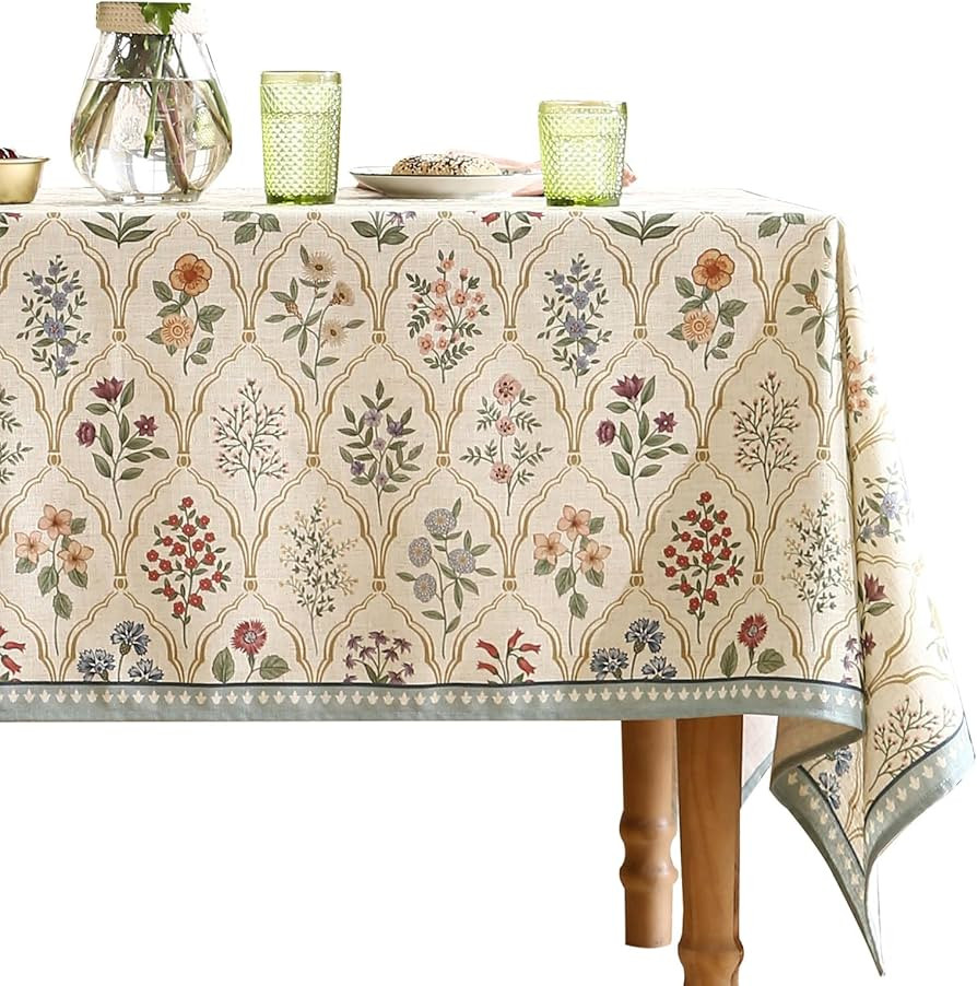 ISAENNE Designer Vintage Linen Rectangular Tablecloth,102"x63"-Serenity B | Amazon (US)