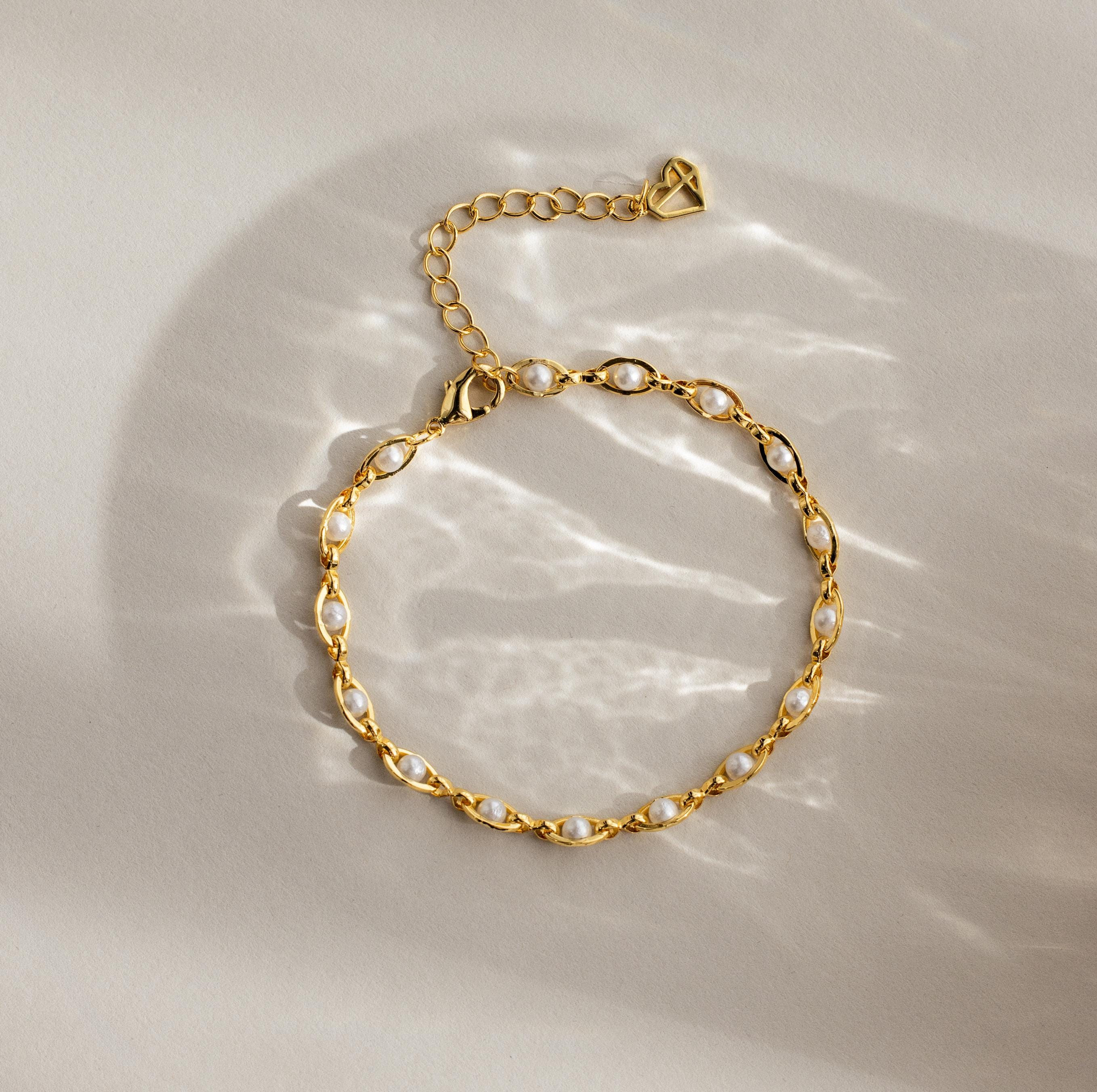Dainty Pearl Link Eternity Bracelet in Gold | Caitlyn Minimalist | Caitlyn Minimalist