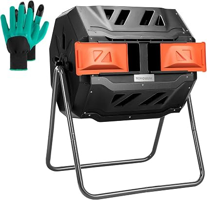 VIVOSUN Outdoor Tumbling Composter Dual Rotating Batch Compost Bin, 43 Gallon Orange Door | Amazon (US)