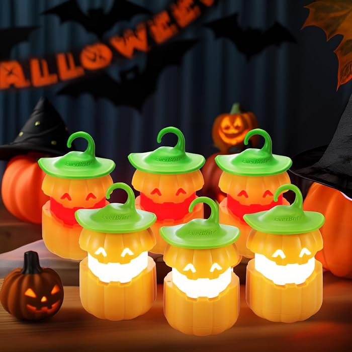 EverBrite 6-Pack Halloween Pumpkin Lantern, Collapsible Jack O Lantern Lights, Two Color Changing... | Amazon (US)