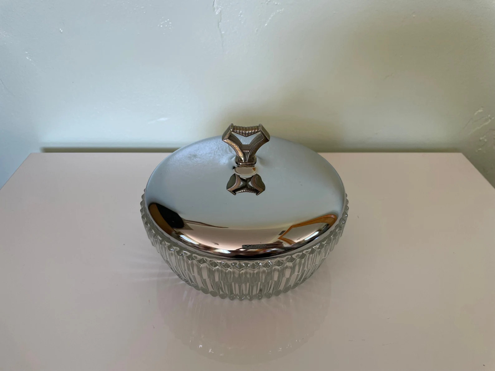 1940s 1950s Art Deco Faceted Crystal Glass Atomic Mid Century Modern MCM Chrome Lidded Dish Vanit... | Etsy (US)