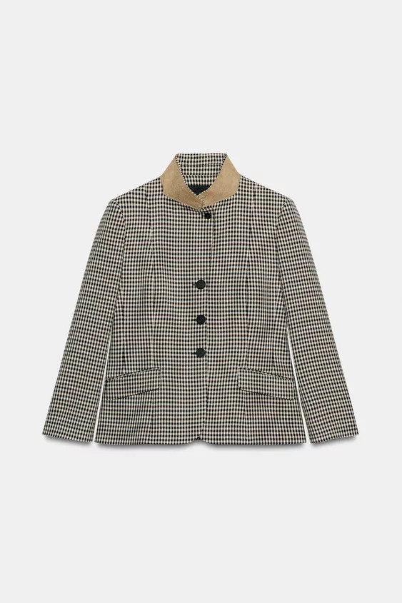 BLAZER À CARREAUX COL MIXTE ZW COLLECTION | Zara FR