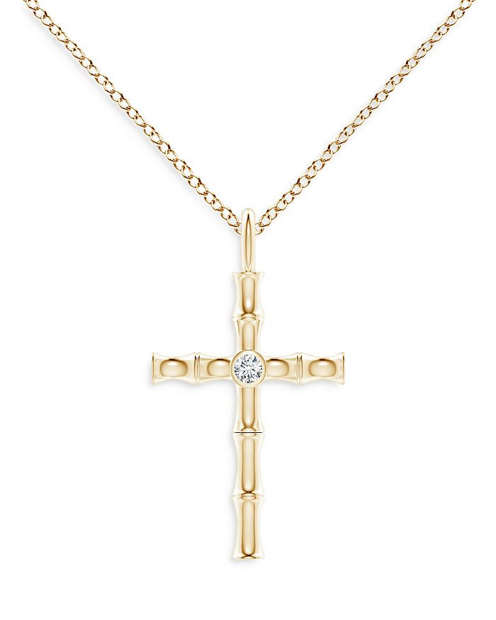 14K Yellow Gold Bamboo Diamond Cross Pendant Necklace, 17" | Bloomingdale's (US)
