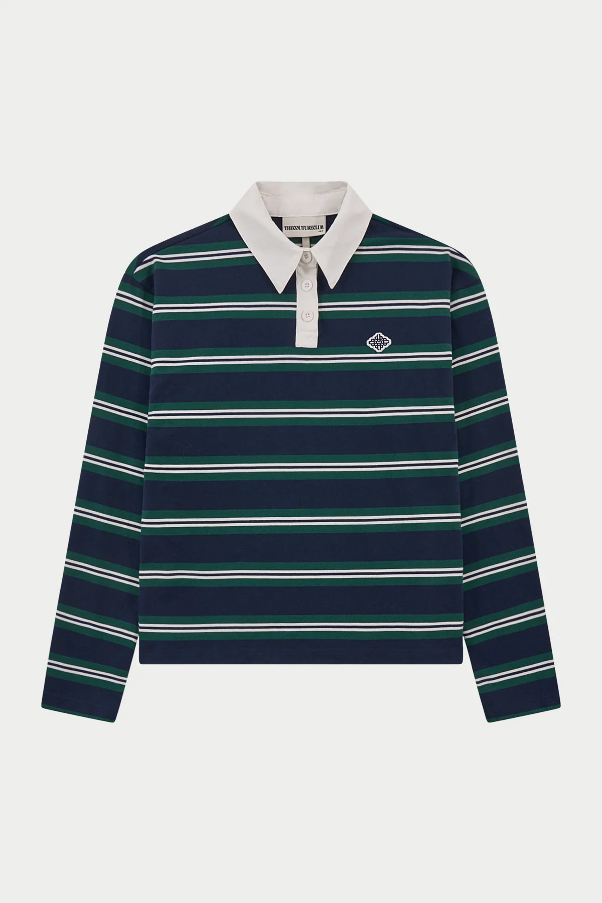 STRIPED LONG SLEEVE POLO TEE - NAVY | The Couture Club