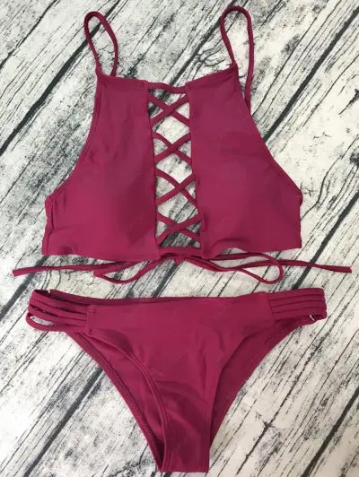 Lace Up High Neck Bikini Set | ZAFUL (Global)
