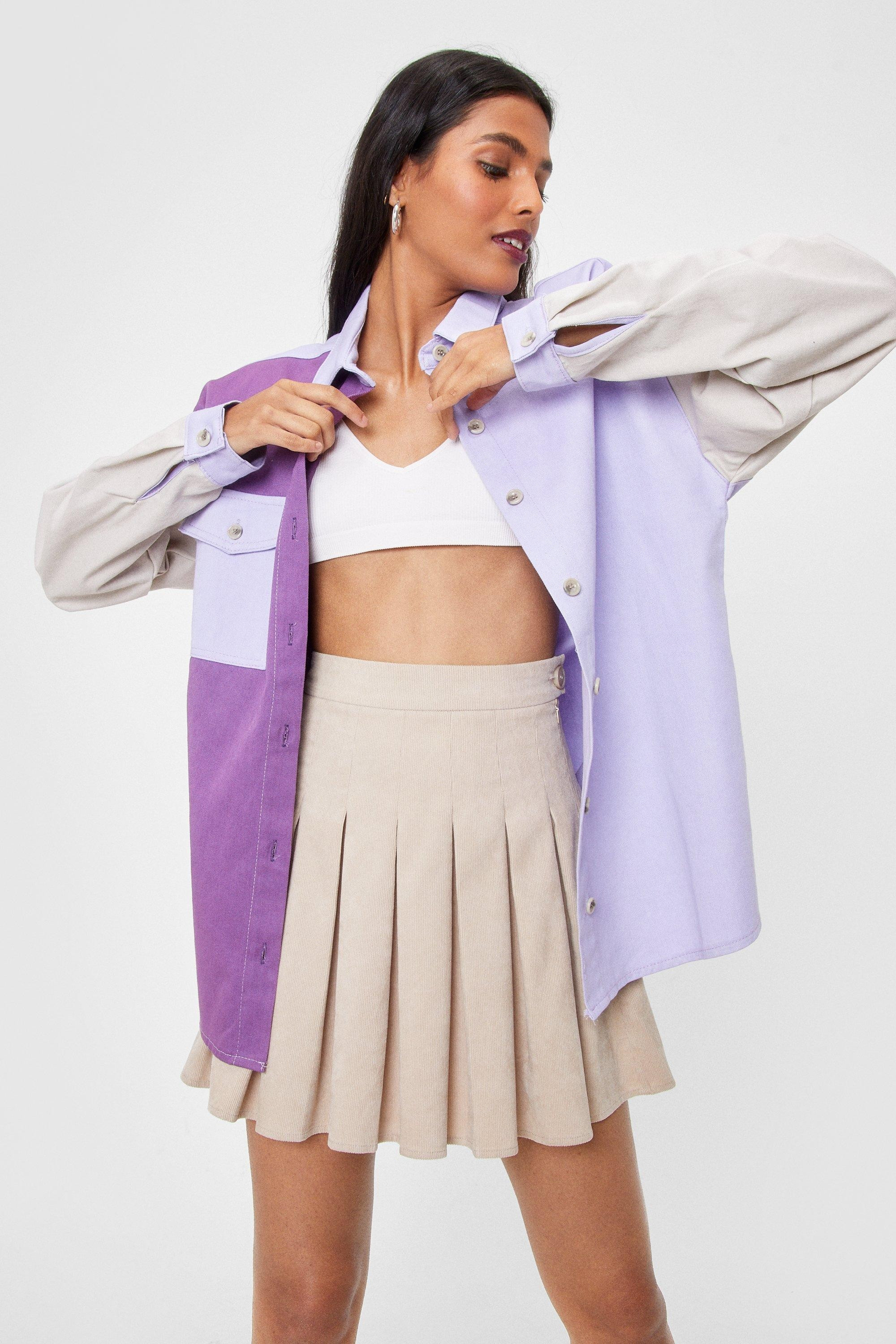 Womens Bright On Time Oversized Colorblock Denim Shirt - Lilac | NastyGal (US & CA)