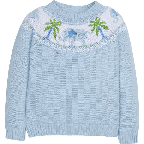 Boy Elephant Fair Isle Sweater, Blue | Maisonette