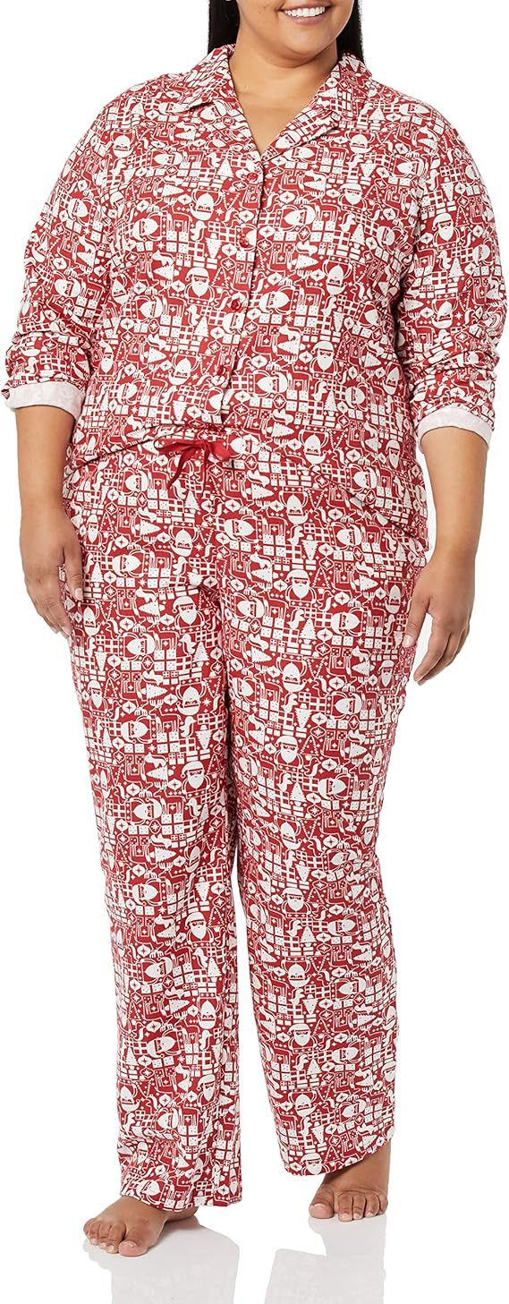 Amazon Essentials Women's Flannel Long-Sleeve Button Front Shirt and Pant Pajama Set | Amazon (US)