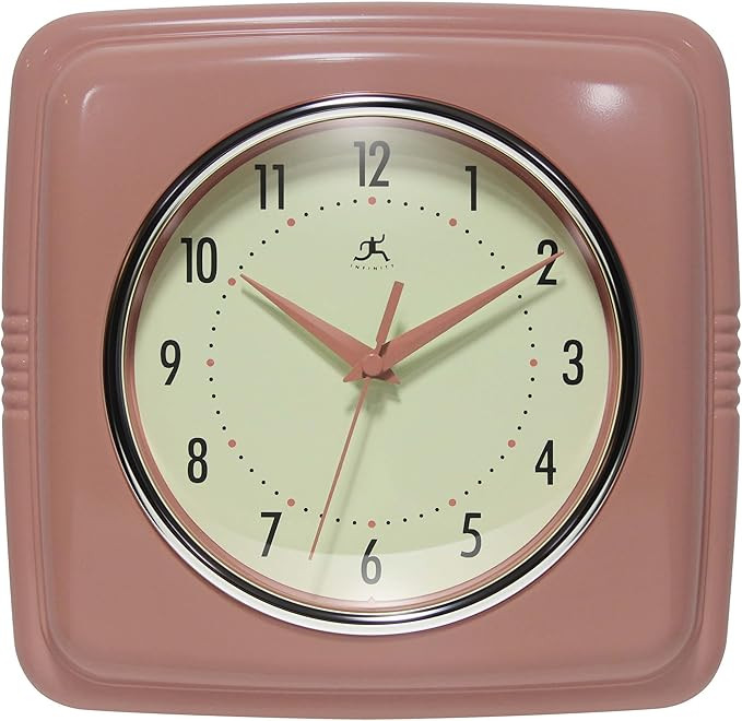 Infinity Instruments Square Retro Wall Clock, Terracotta, 9.25" | Amazon (US)