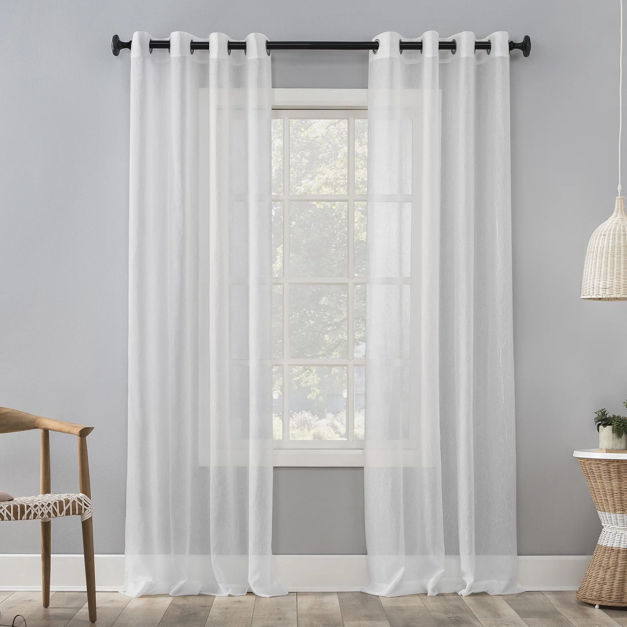 Mainstays Marjorie Crushed Sheer Voile Grommet White Curtain Panel - Walmart.com | Walmart (US)