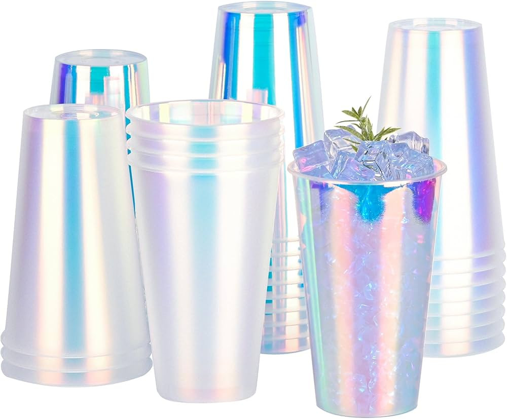30Pcs 2 Styles Iridescent Plastic Cups 16oz Bachelorette Disco Glitter Cups Drinking Cups Party F... | Amazon (US)