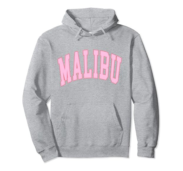 Preppy Varsity Pink Malibu CA California Font Pullover Hoodie | Amazon (UK)